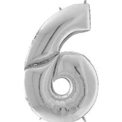 Number 6 Silver Foil Balloon - 64"<Party Delights Discount