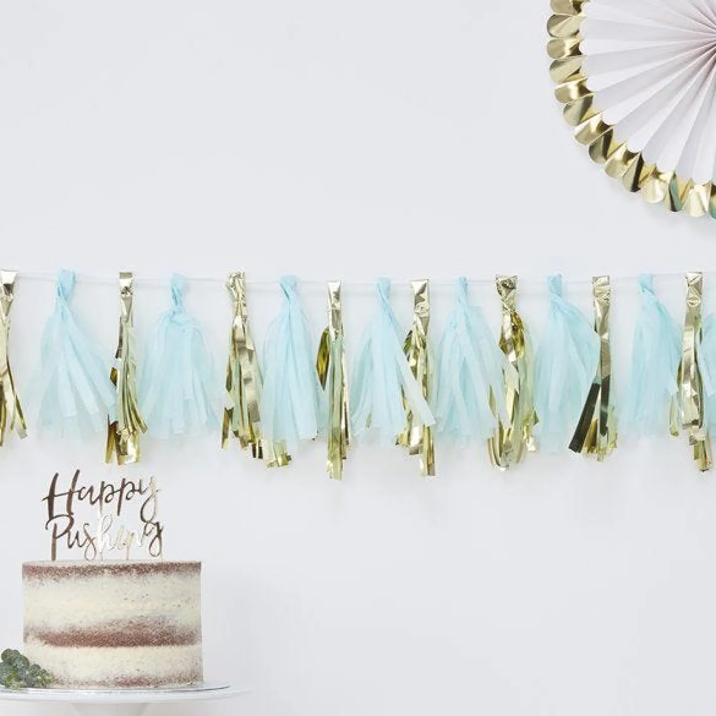 Oh Baby Blue & Gold Tassel Garland - 2M (16Pk)<Party Delights Hot