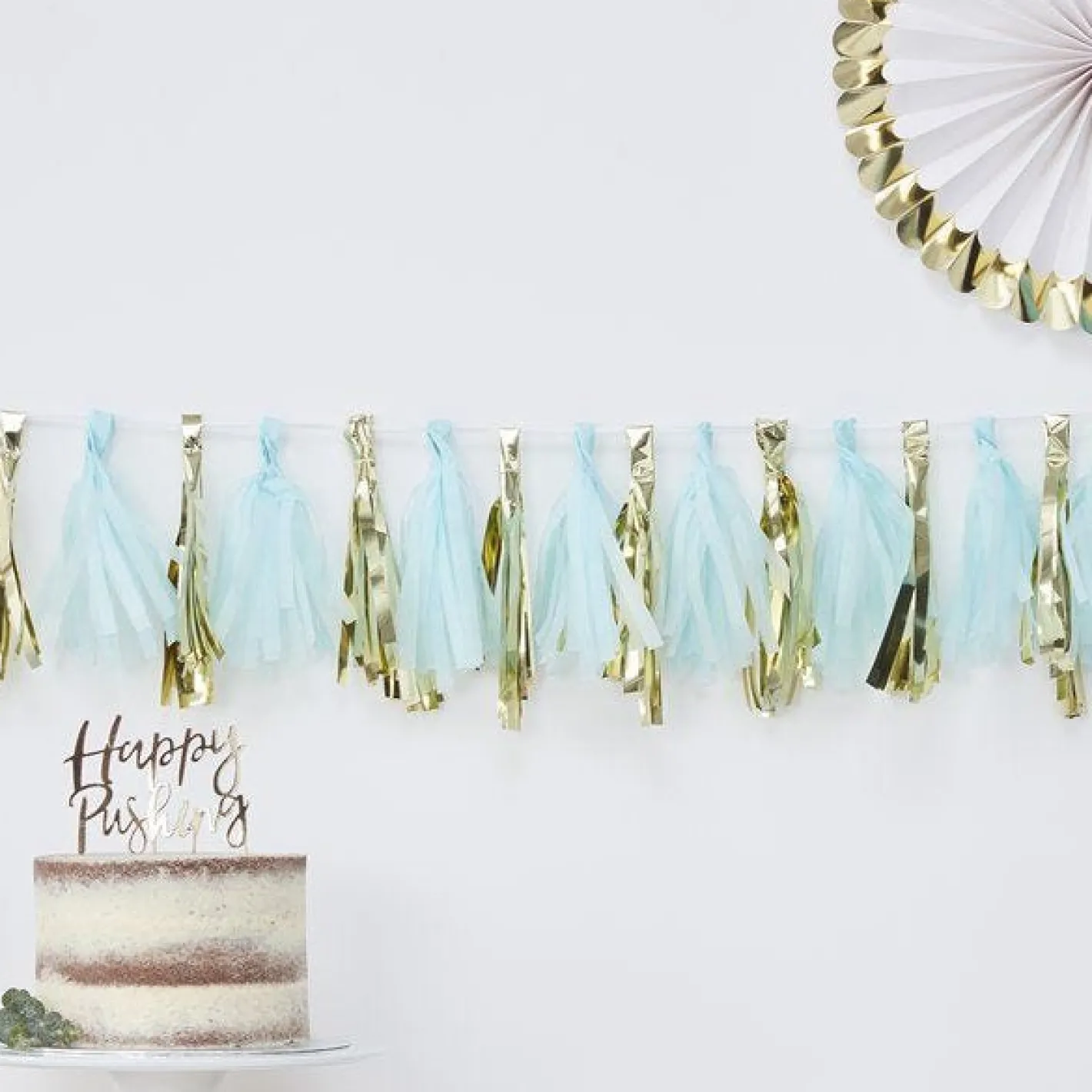 Oh Baby Blue & Gold Tassel Garland - 2M (16Pk)<Party Delights Hot