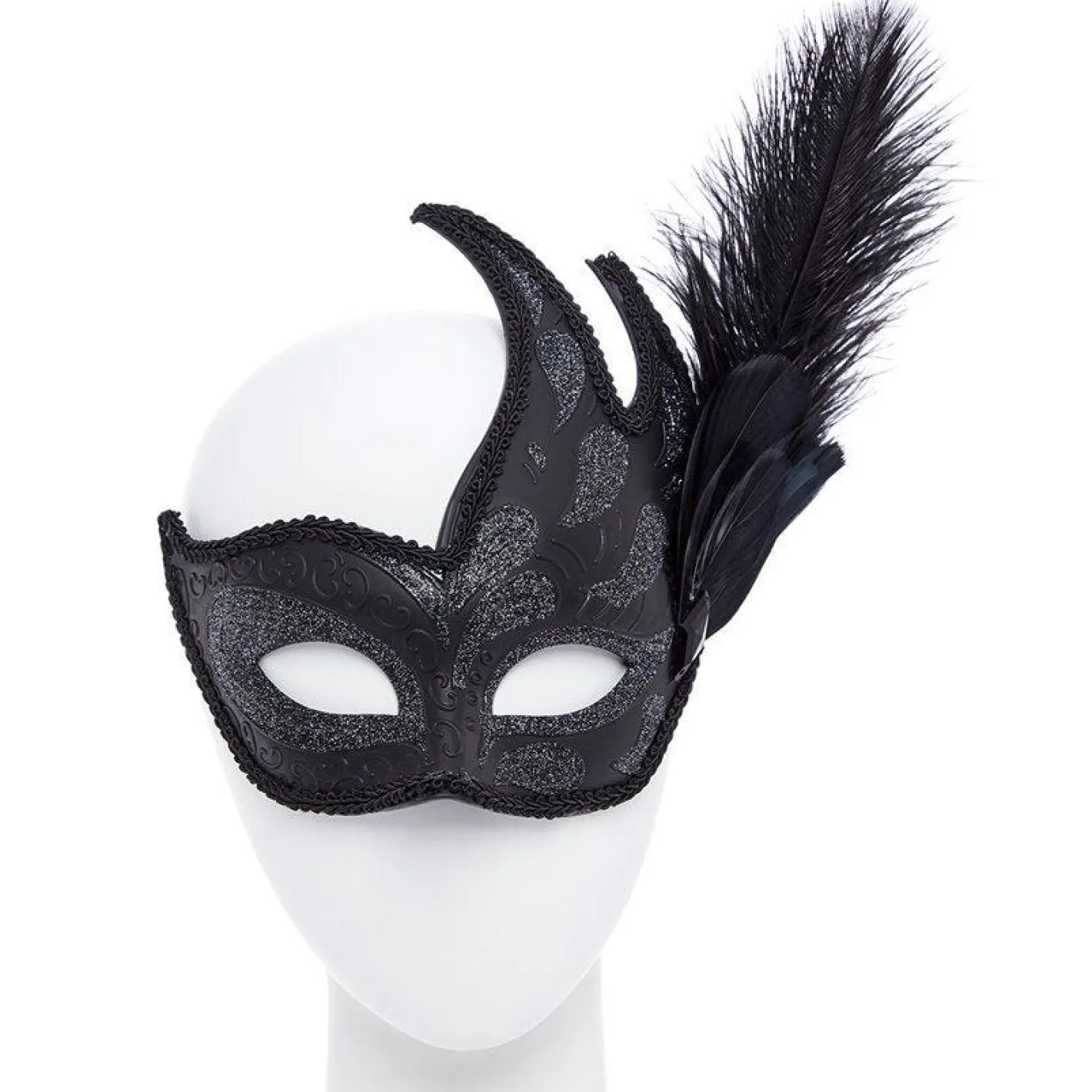 Ornate Black Masquerade Mask With Feathers<Party Delights Outlet