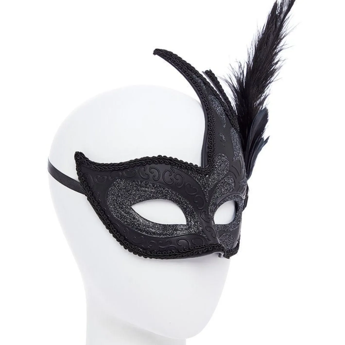 Ornate Black Masquerade Mask With Feathers<Party Delights Outlet
