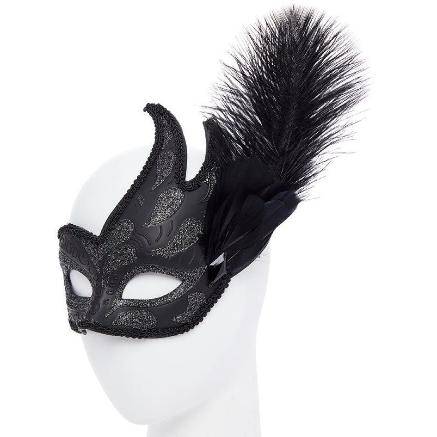Ornate Black Masquerade Mask With Feathers<Party Delights Outlet
