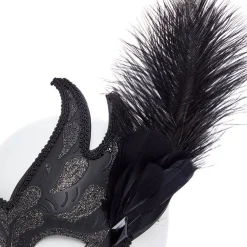 Ornate Black Masquerade Mask With Feathers<Party Delights Outlet