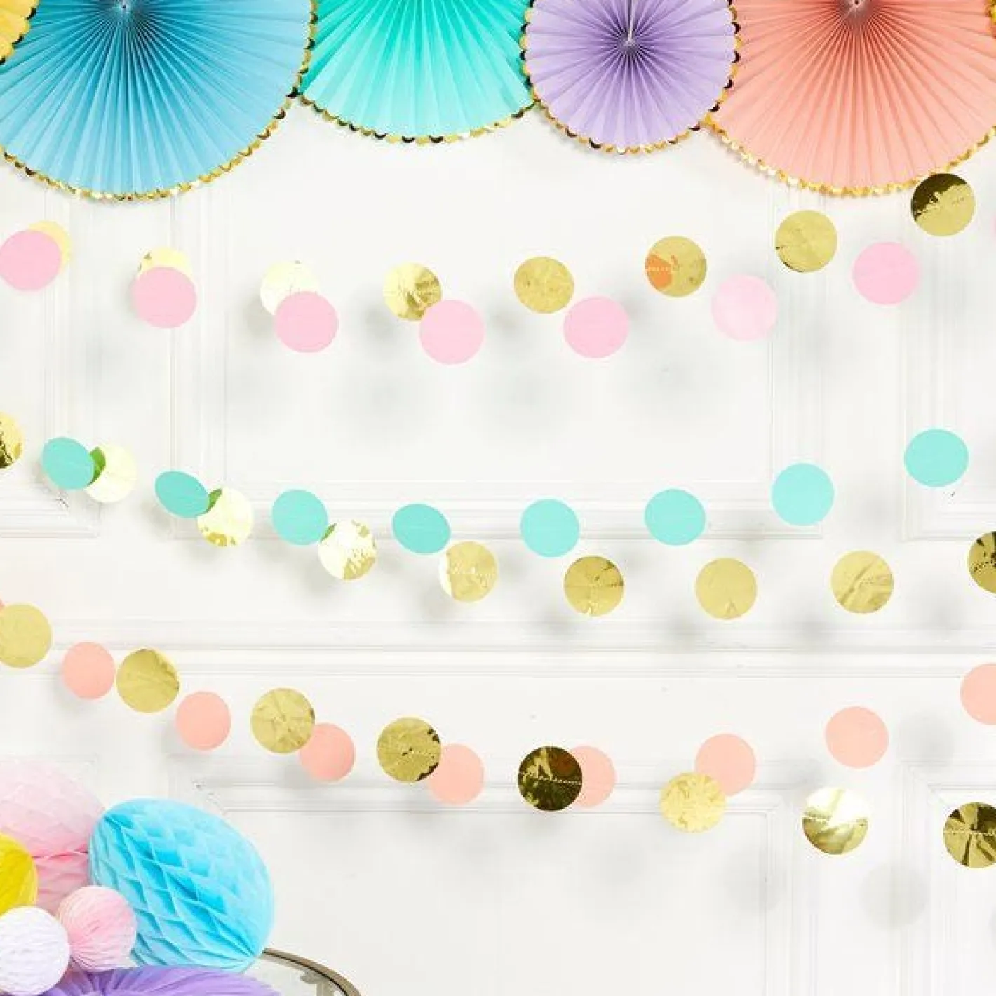 Pastel Hanging String Decorations - 2.13M (6Pk)<Party Delights Outlet