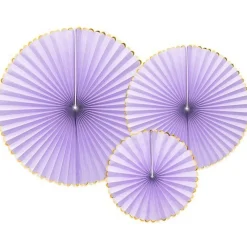 Pastel Lilac & Gold Paper Fans (3Pk)<Party Delights Clearance