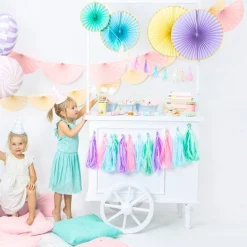 Pastel Lilac & Gold Paper Fans (3Pk)<Party Delights Clearance