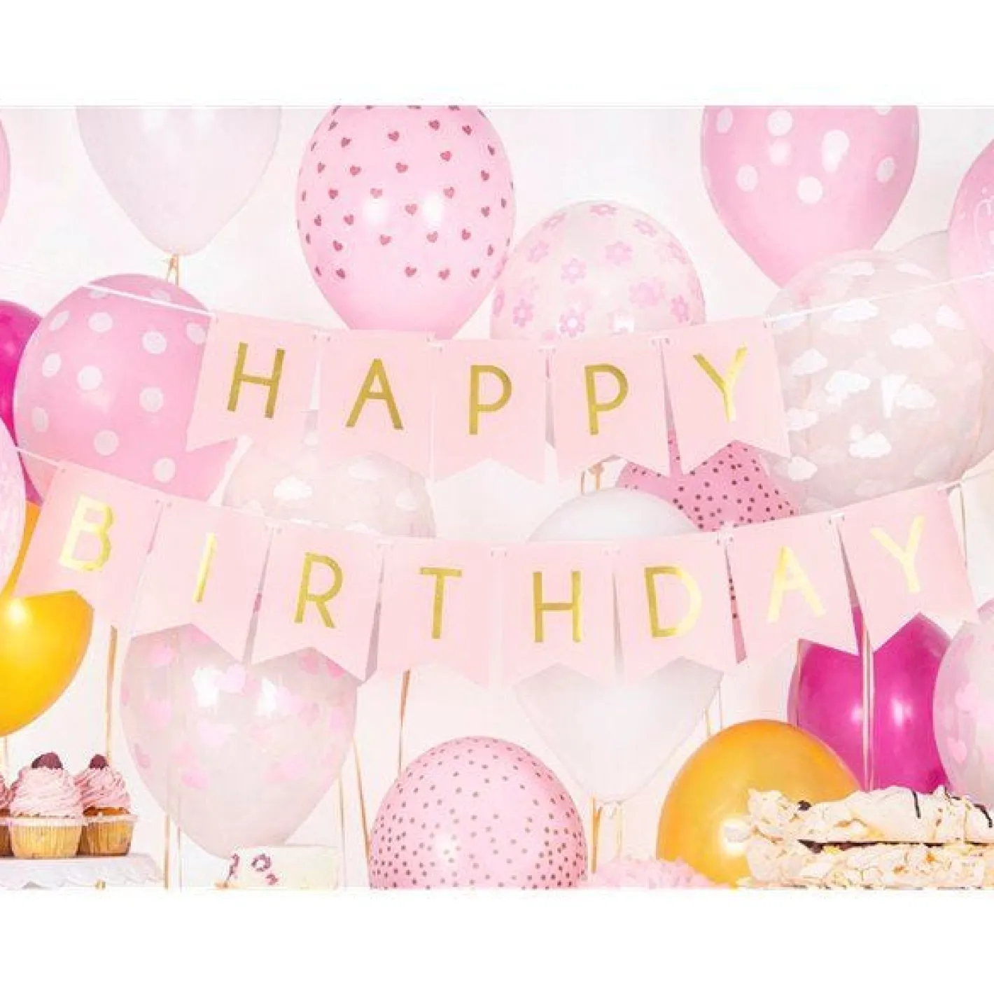 Pastel Pink & Gold Happy Birthday Banner - 1.7M<Party Delights Sale