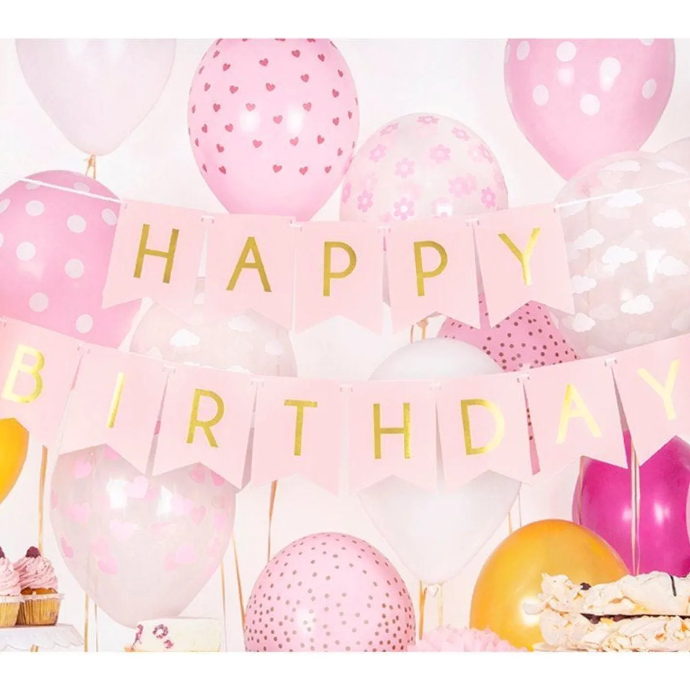 Pastel Pink & Gold Happy Birthday Banner - 1.7M<Party Delights Sale