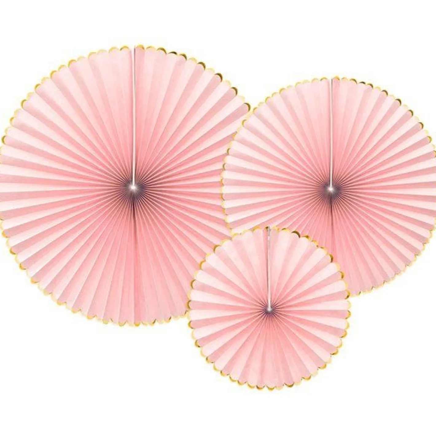 Pastel Pink & Gold Paper Fans (3Pk)<Party Delights
