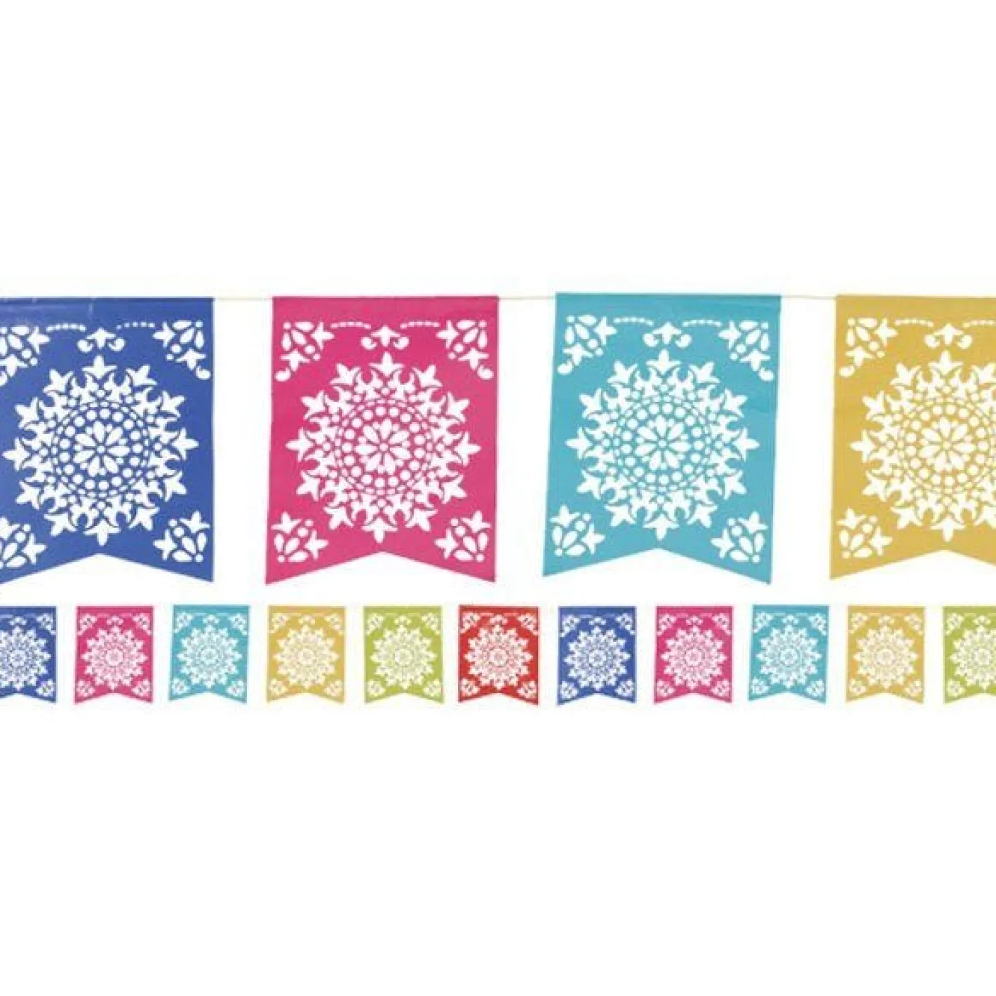 Patterned Multi Coloured Paper Bunting - 3.6M Mexican Decoration<Party Delights New