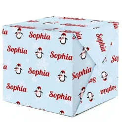 Party Delights Gift Wrapping<Penguin & Snowflake Christmas Personalised Wrapping Paper- 62 X 100Cm Sheet
