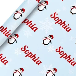 Party Delights Gift Wrapping<Penguin & Snowflake Christmas Personalised Wrapping Paper- 62 X 100Cm Sheet