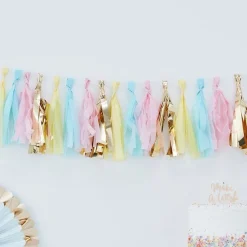 Pick & Mix Pastel Gold Foiled Pastel Fan Decorations - 38Cm (5Pk)<Party Delights