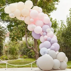 Pink & Lilac Mix Balloon Arch With Hydrangea Flowers - 75 Balloons<Party Delights Discount
