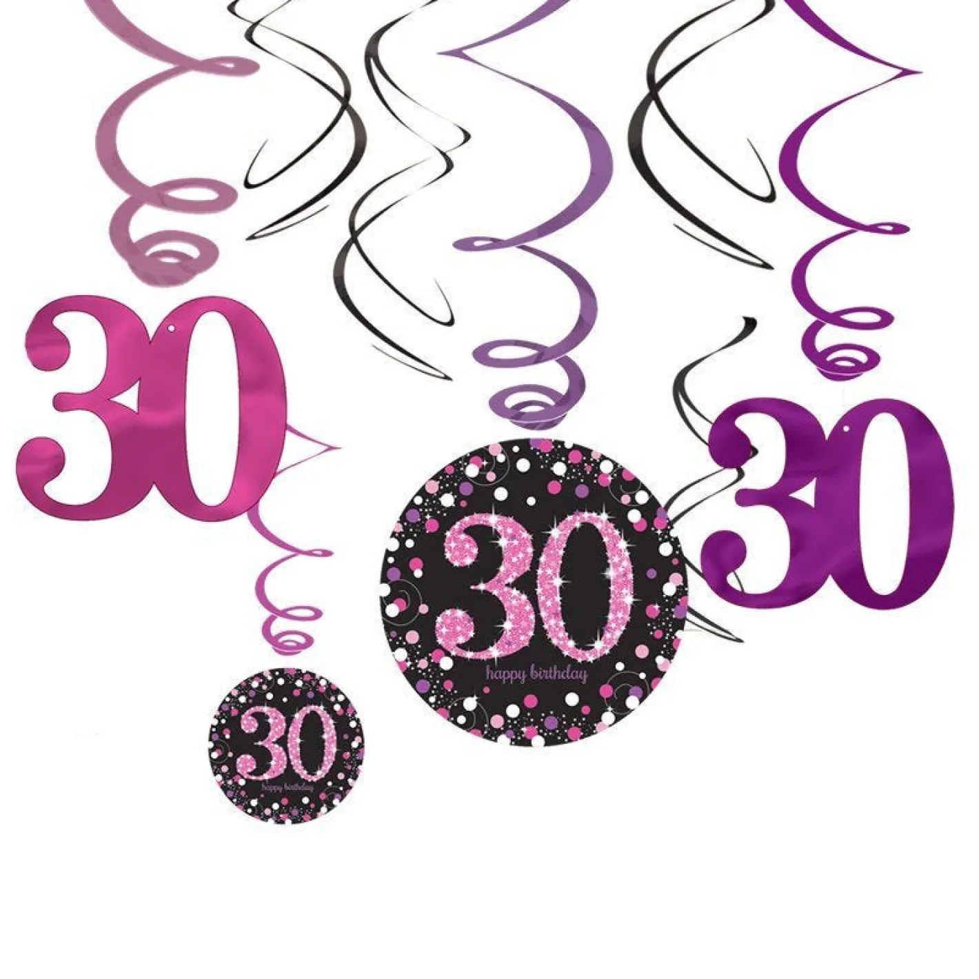 Pink Age 30 Hanging Swirls - 45Cm (12Pk)<Party Delights Discount