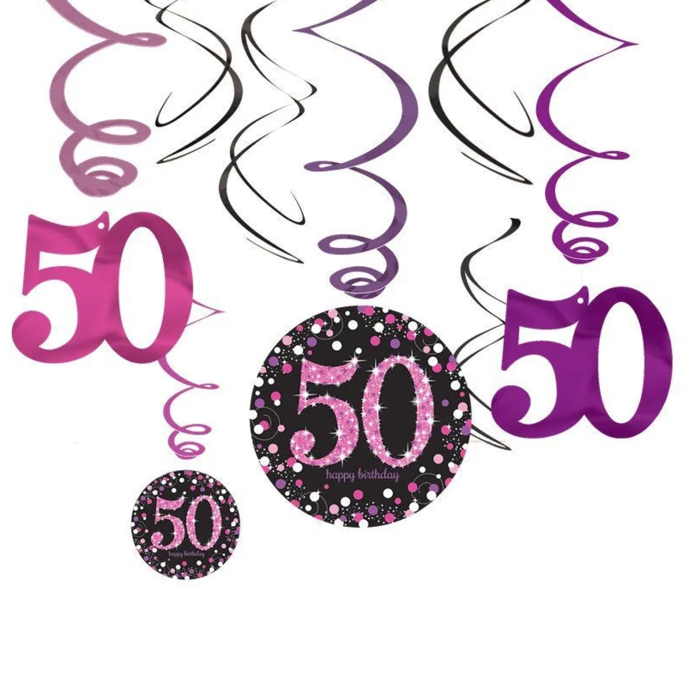 Pink Age 50 Hanging Swirls - 45Cm (12Pk)<Party Delights Discount