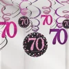 Pink Age 70 Hanging Swirls - 45Cm (12Pk)<Party Delights Sale