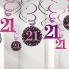 Pink Age 21 Hanging Swirls - 45Cm (12Pk)<Party Delights Hot