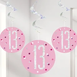 Pink Birthday Glitz Age 13 Hanging Swirls - 80Cm (6Pk)<Party Delights Online