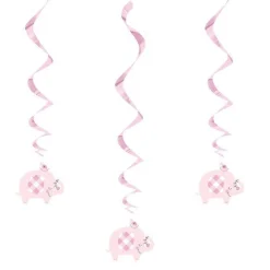 Pink Floral Elephant Hanging Swirl Decorations - 66Cm (3Pk)<Party Delights Hot