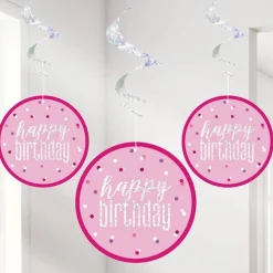 Pink 'Happy Birthday' Hanging Swirls - 80Cm<Party Delights Outlet