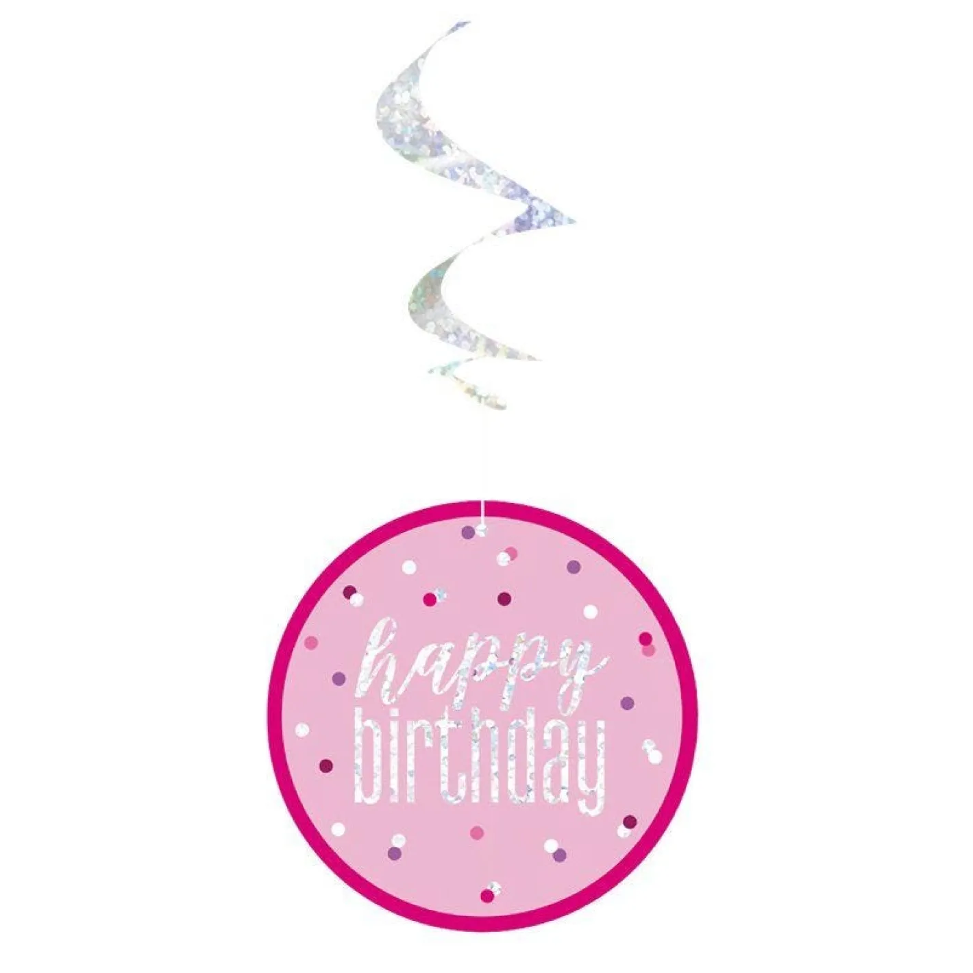 Pink 'Happy Birthday' Hanging Swirls - 80Cm<Party Delights Outlet