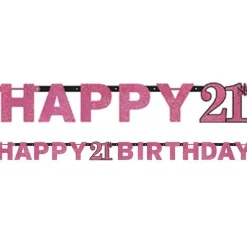 Pink 'Happy 21St Birthday' Holographic Paper Letter Banner - 2M<Party Delights Sale