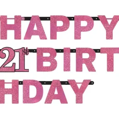 Pink 'Happy 21St Birthday' Holographic Paper Letter Banner - 2M<Party Delights Sale