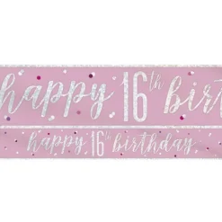 Pink 'Happy 16Th Birthday' Foil Banner - 2.75Cm<Party Delights Online