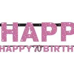 Pink 'Happy 70Th Birthday' Holographic Paper Letter Banner - 2M<Party Delights Hot