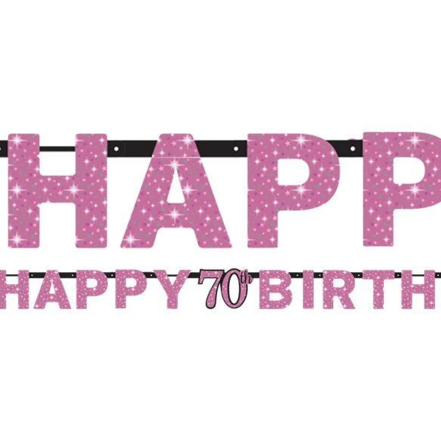 Pink 'Happy 70Th Birthday' Holographic Paper Letter Banner - 2M<Party Delights Hot