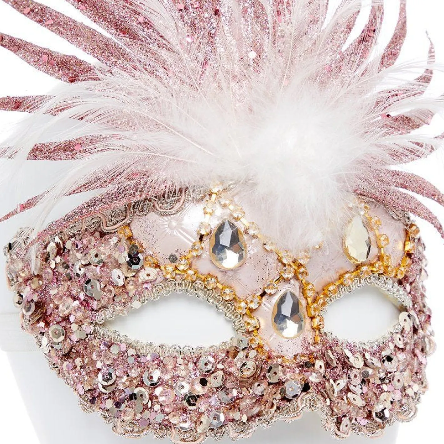 Pink Masquerade Mask With Sequins, Glitter & Feathers<Party Delights