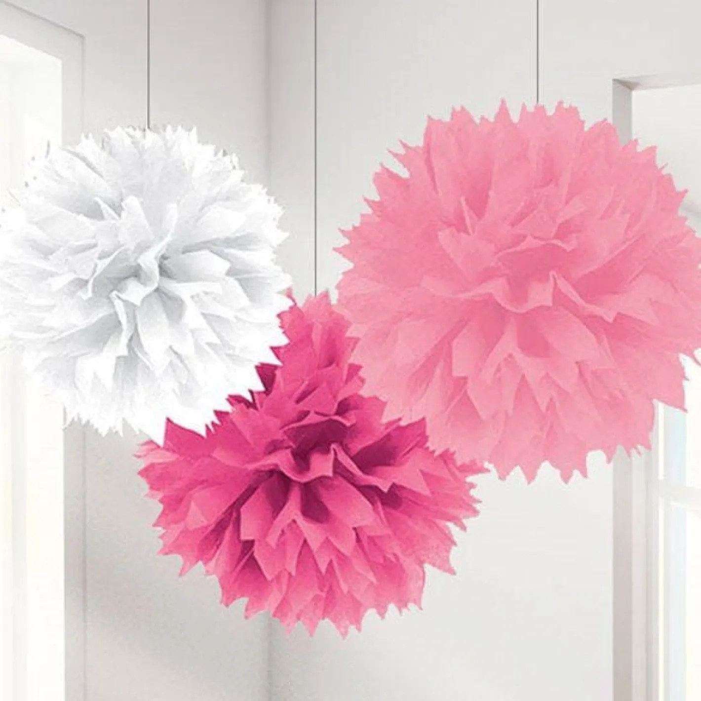 Pink Mix Pom Pom Decorations - 40Cm (3Pk)<Party Delights Online
