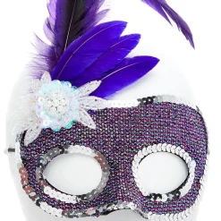 Purple Masquerade Mask With Side Feathers<Party Delights Clearance