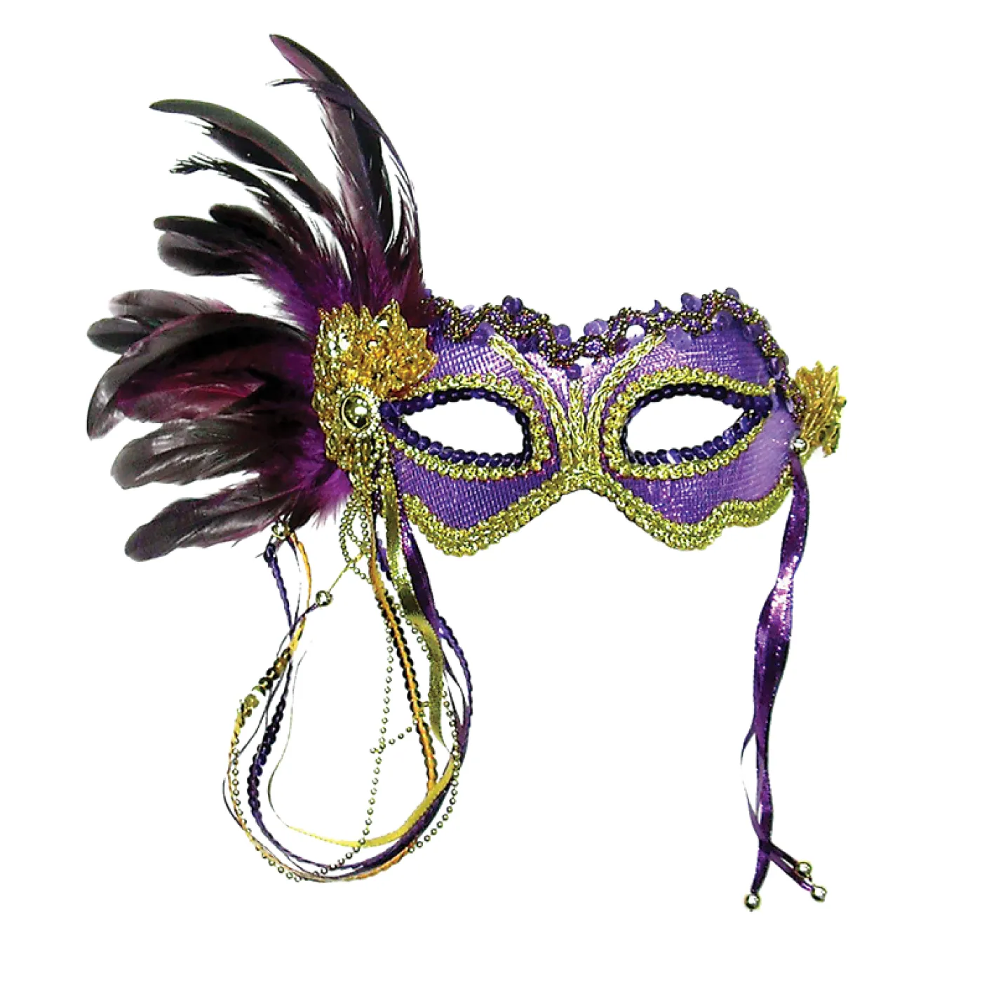 Purple Masquerade Mask With Feathers<Party Delights Clearance