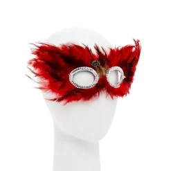 Red & Black Feather Masquerade Mask<Party Delights New