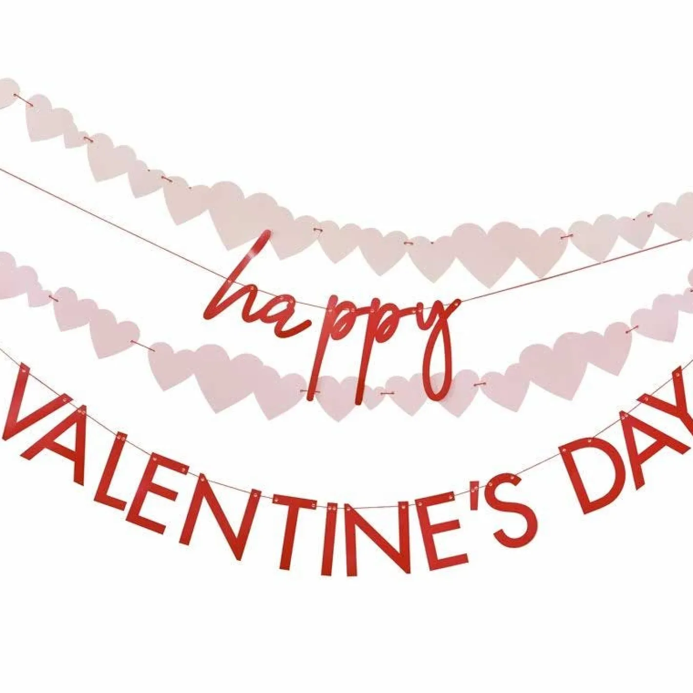 Red & Pink Happy Valentines & Heart Paper Banners - 2.5M<Party Delights Online