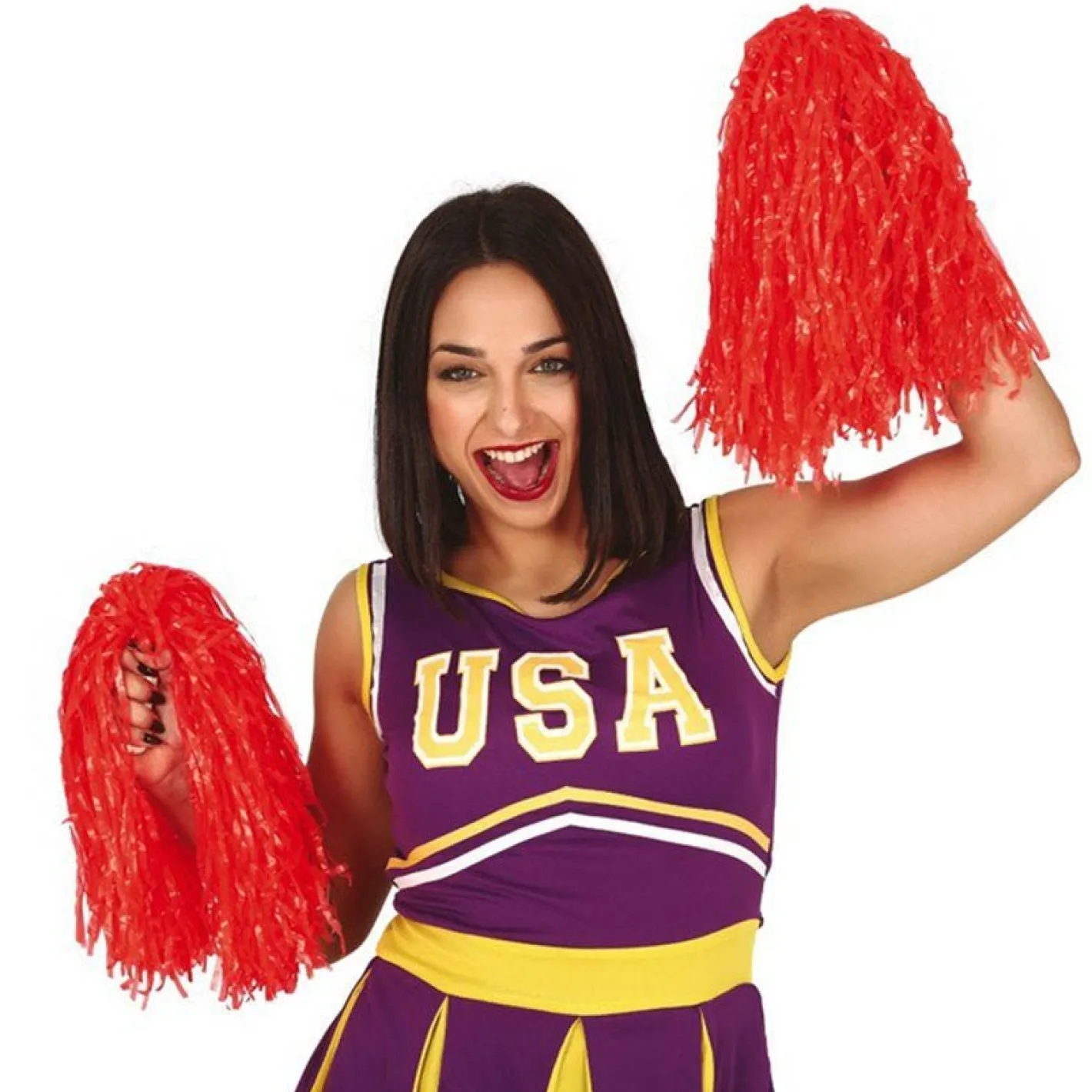 Red Cheerleading Pom Poms - Standard Tinsel<Party Delights Outlet