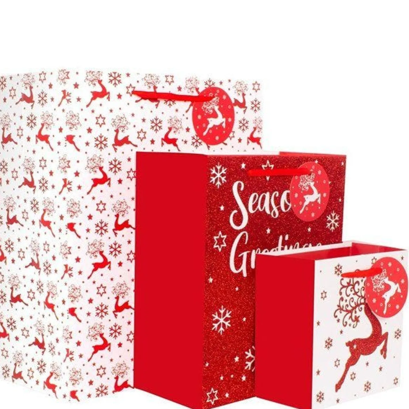 Party Delights Gift Wrapping<Red Glitter Reindeer Gift Bags (3Pk)