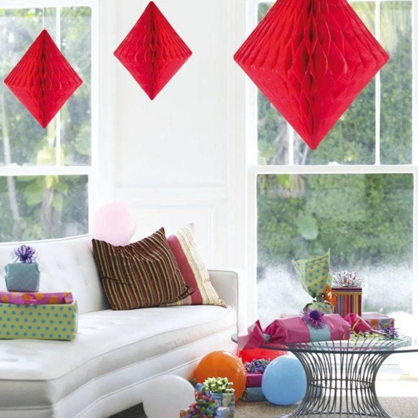 Red Honeycomb Diamond Decoration - 30Cm<Party Delights Online
