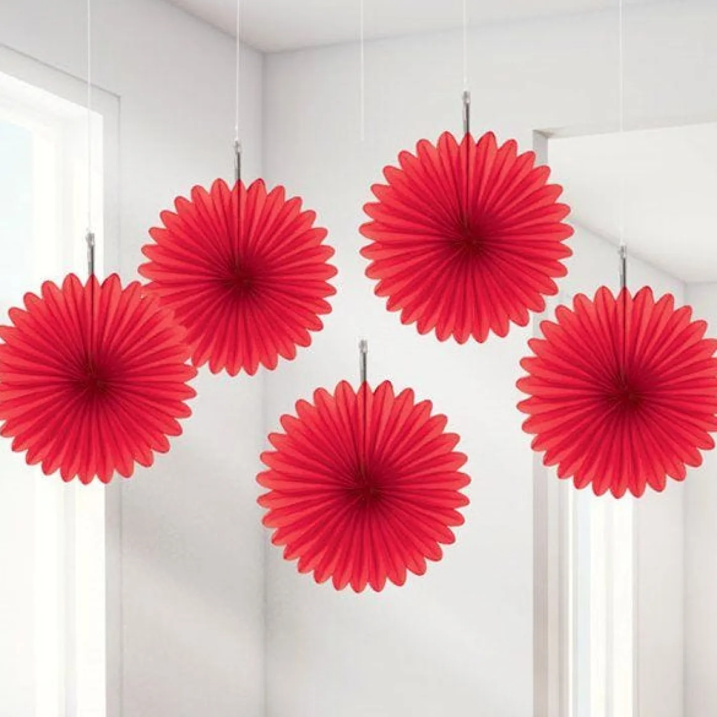 Red Paper Fan Decorations - 15Cm (5Pk)<Party Delights Hot