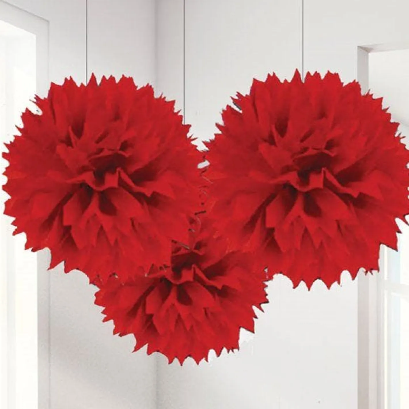 Red Pom Pom Decorations - 40Cm (3Pk)<Party Delights Sale