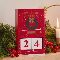 Party Delights Christmas Party Accessories<Red Wooden Christmas Door Countdown Calendar - 15Cm