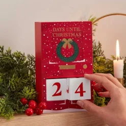 Party Delights Christmas Party Accessories<Red Wooden Christmas Door Countdown Calendar - 15Cm