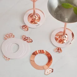 Ring Shaped Rose Gold Foil Drink Markers (10Pk)<Party Delights Clearance