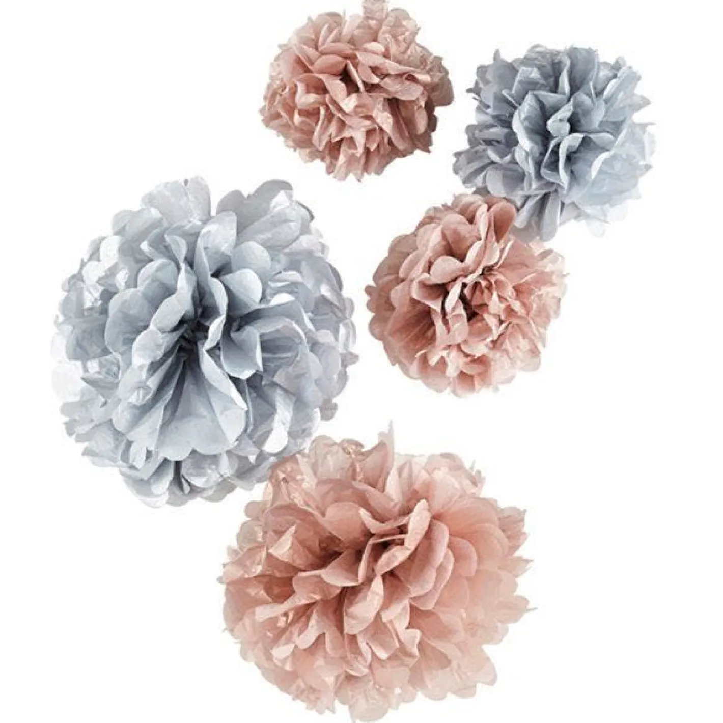 Rose Gold & Grey Paper Pom Pom Decorations (5Pk)<Party Delights Sale