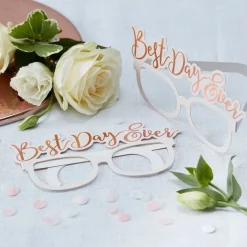 Rose Gold Best Day Ever Paper Glasses (8Pk)<Party Delights Clearance