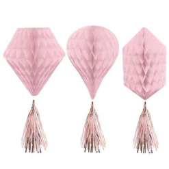 Rose Gold Blush Mini Honeycombs With Tassels - 30Cm (3Pk)<Party Delights New