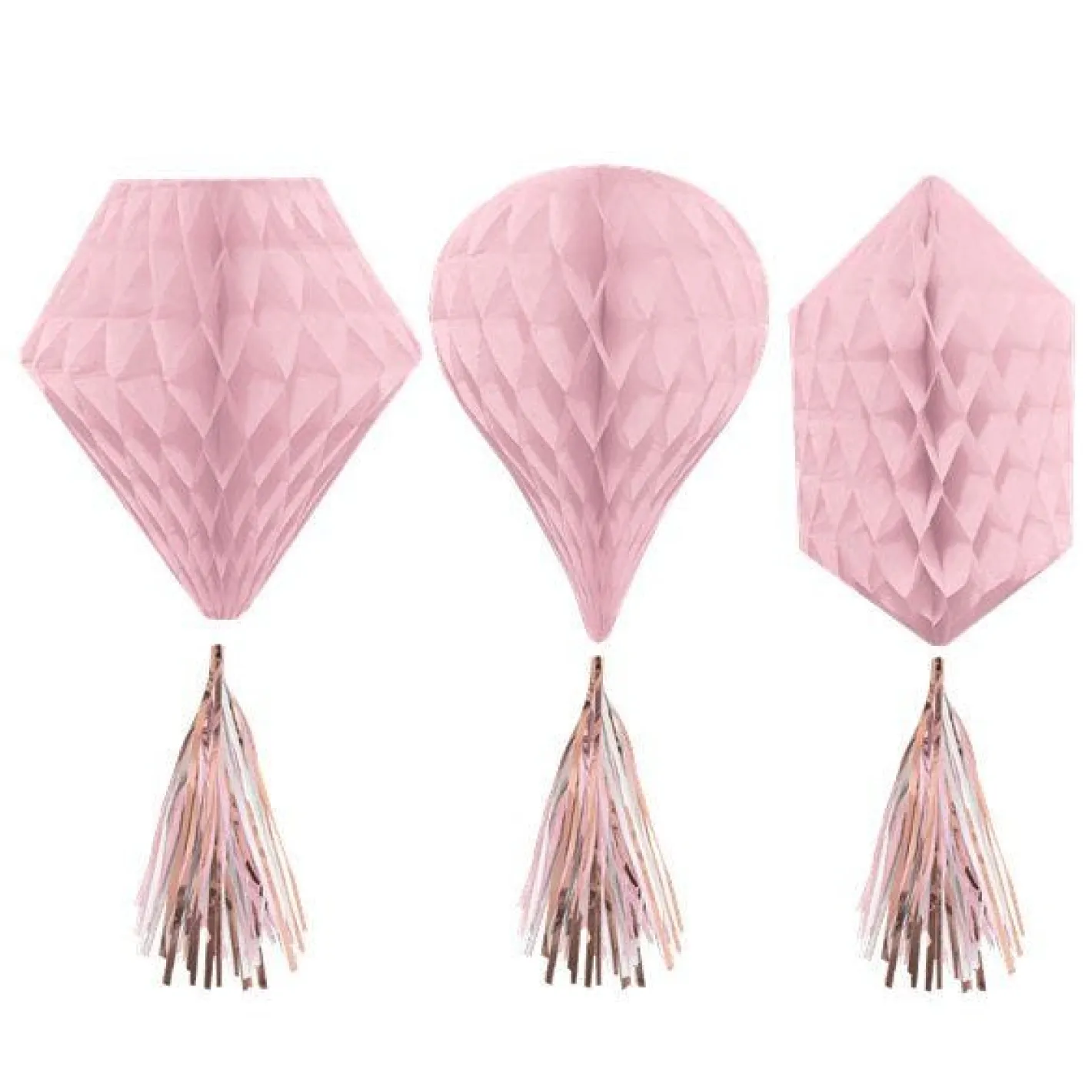 Rose Gold Blush Mini Honeycombs With Tassels - 30Cm (3Pk)<Party Delights New