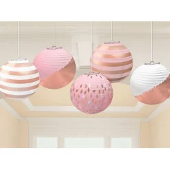Rose Gold Blush Paper Lantern Decorations - 12Cm (5Pk)<Party Delights Discount